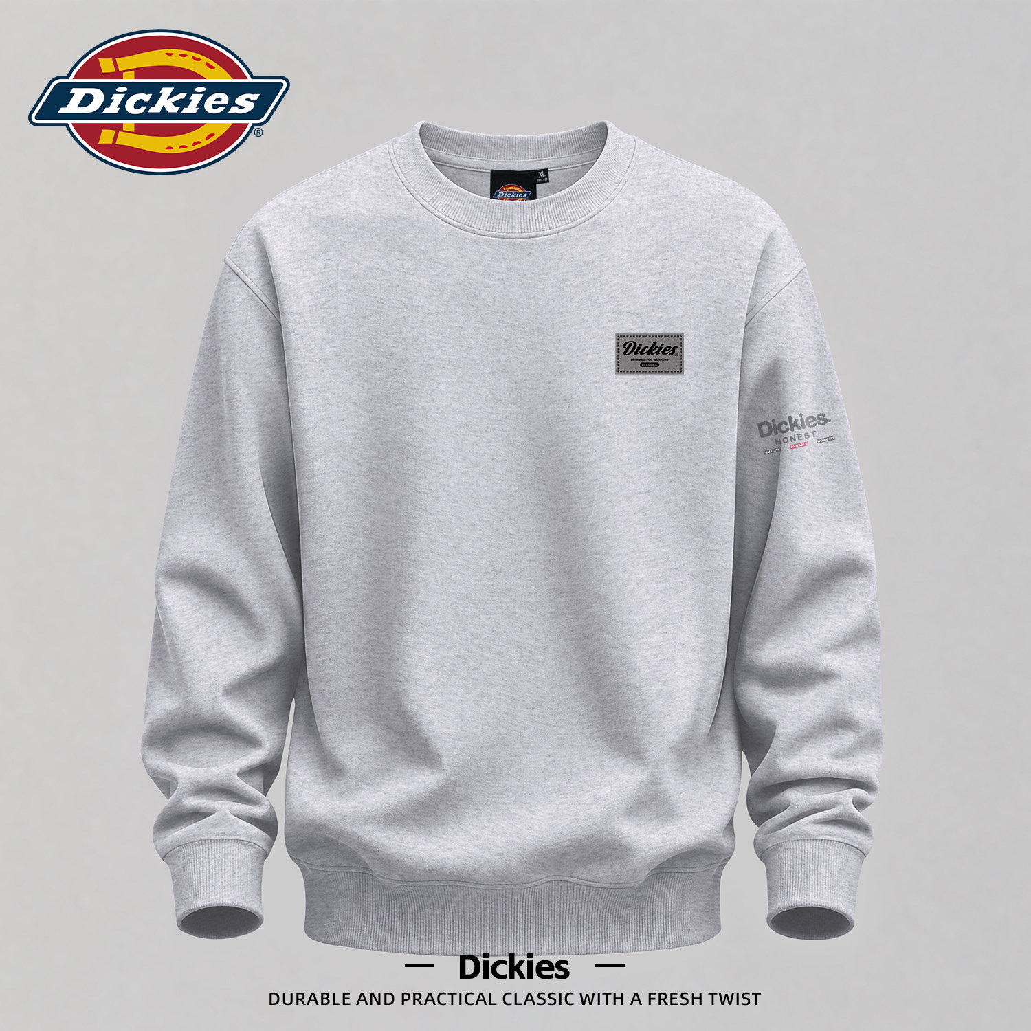 Dickies灰色重磅圆领卫衣男款秋季2026新款套头打底衫男装上衣潮