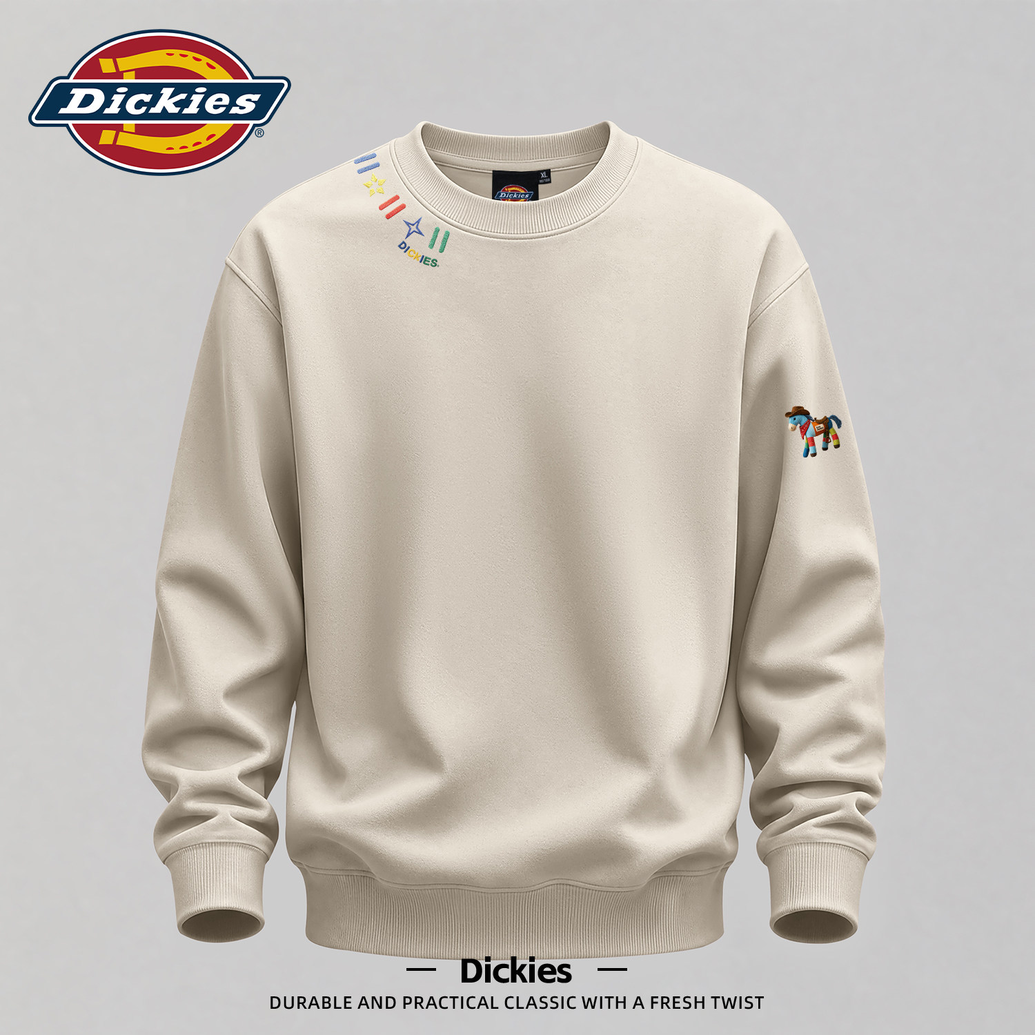 Dickies圆领卫衣男款秋季打底衫长袖2026新款套头男士休闲上衣服
