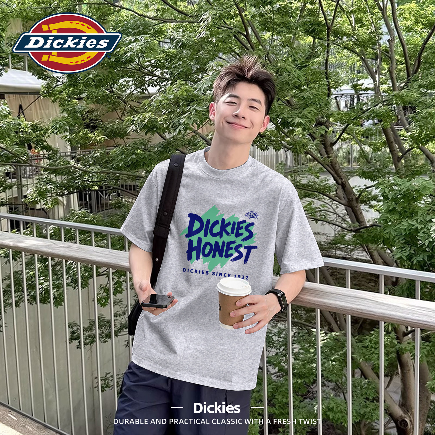 Dickies灰色短袖t恤男生夏季通勤日常穿搭纯棉上衣青少年学生半袖