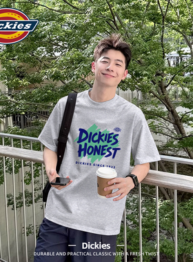 Dickies灰色短袖t恤男生夏季通勤日常穿搭纯棉上衣青少年学生半袖