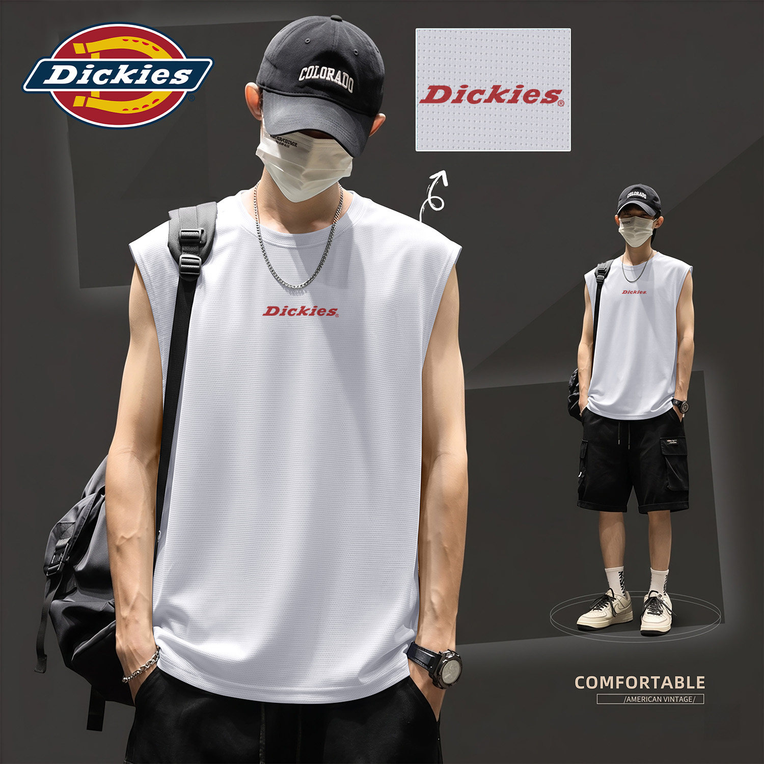 Dickies男士速干背心冰丝网眼透气无袖坎肩2026新款休闲运动上衣