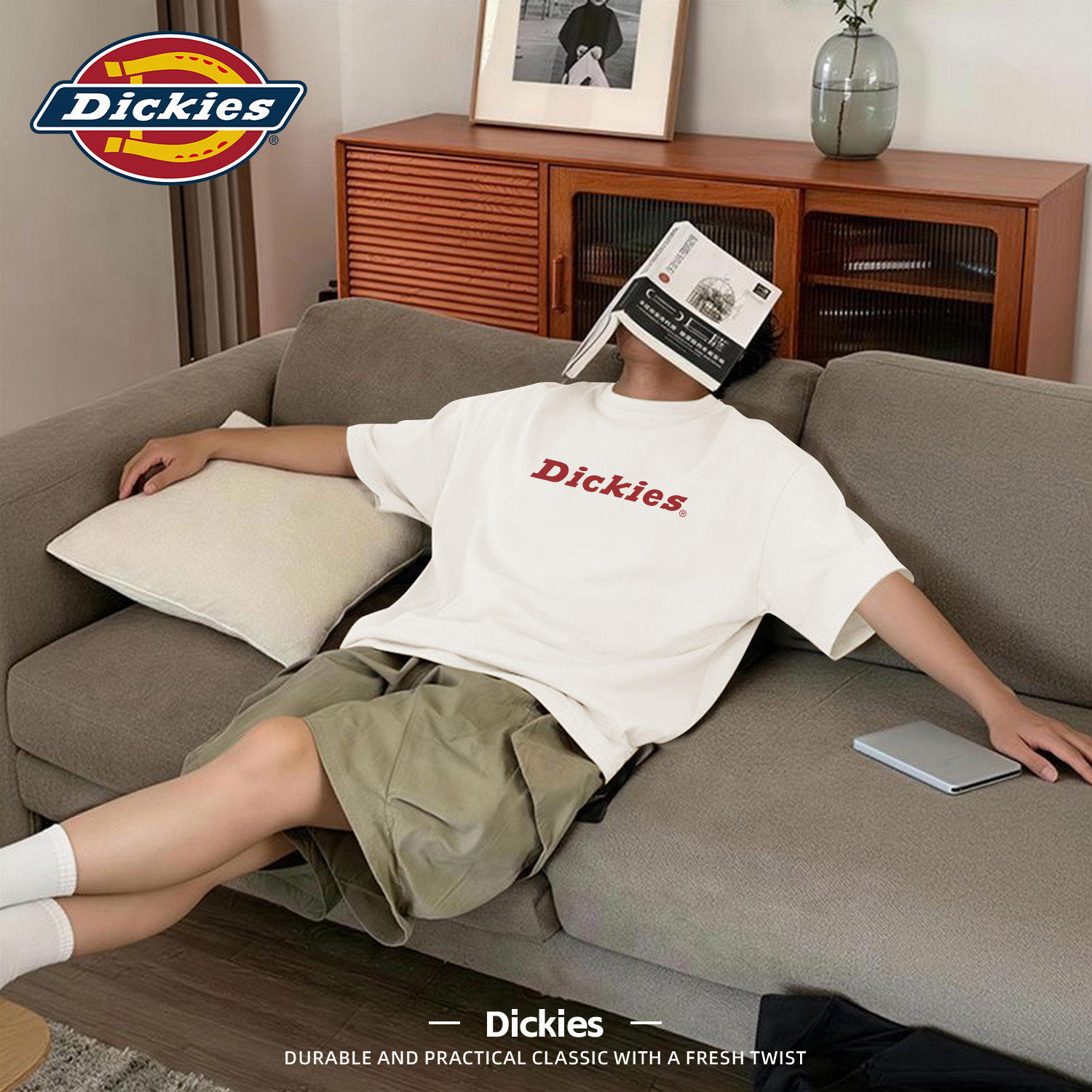 Dickies纯棉短袖T恤男女同款白色夏季大码情侣美式潮牌半袖上衣男