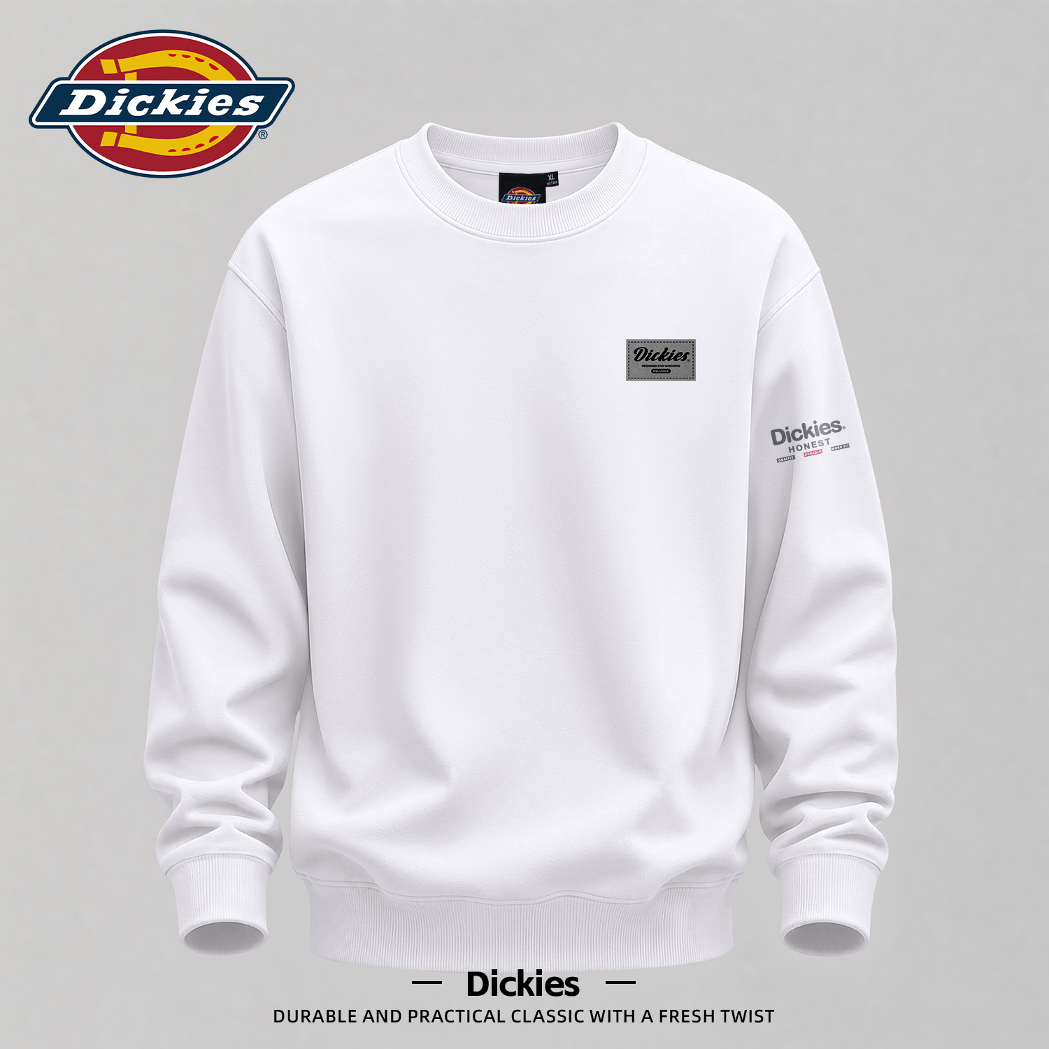 Dickies白色圆领卫衣男百搭青少年2026新款休闲宽松上衣大码衣服