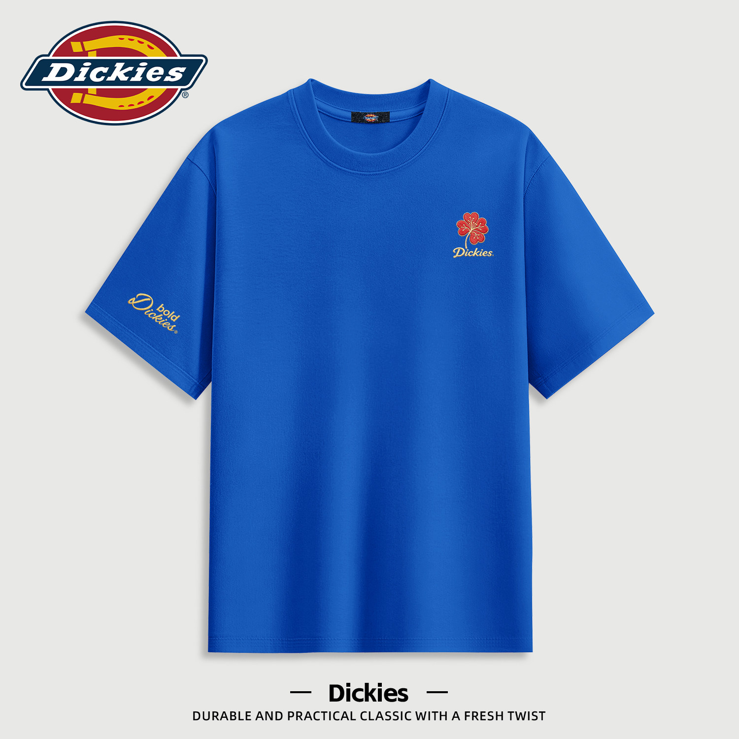Dickies短袖T恤克莱因蓝男士重磅美式宽松百搭上衣男青少年半袖潮