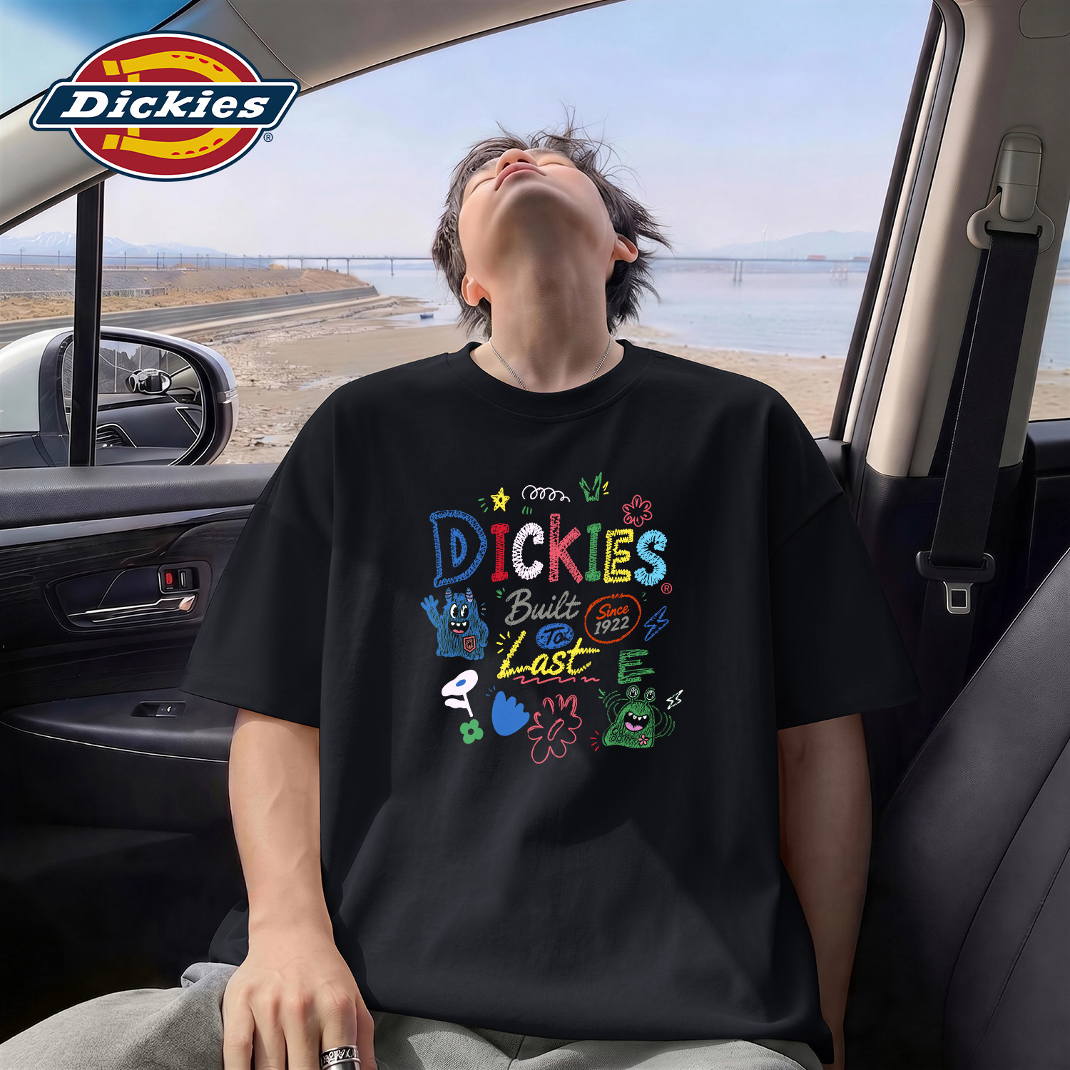 Dickies趣味印花短袖T恤男美式重磅衣服青少年涂鸦街头风黑色上衣