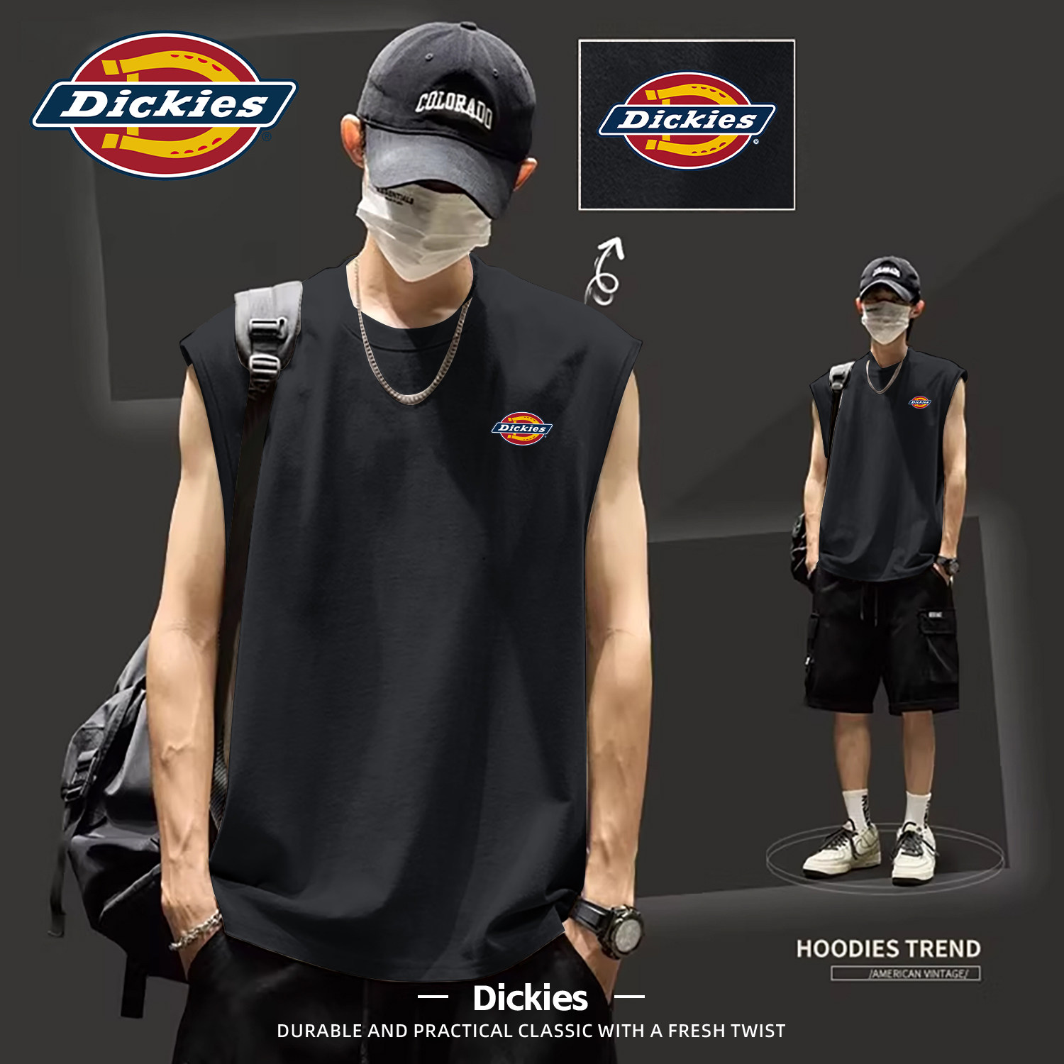 Dickies街头休闲风纯棉背心男黑色2026夏季新款宽松简约无袖上衣