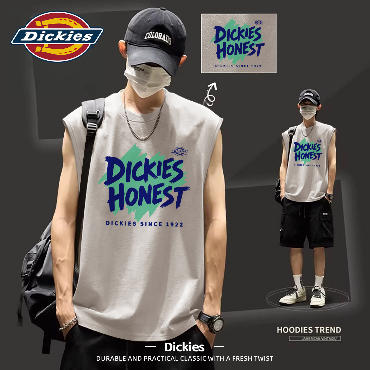 Dickies纯棉背心男2026夏季新款宽松运动无袖上衣潮男士汗衫T恤男