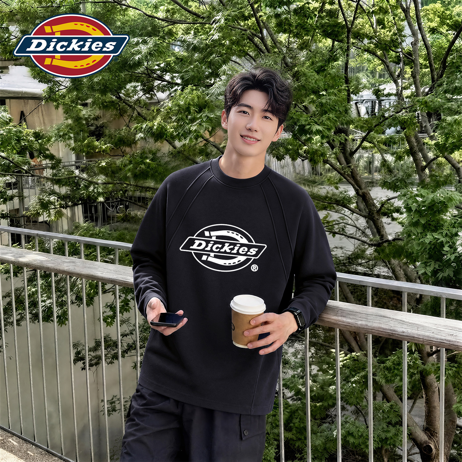 Dickies黑色插肩长袖T恤男2026秋季新款圆领套头美式休闲宽松上衣