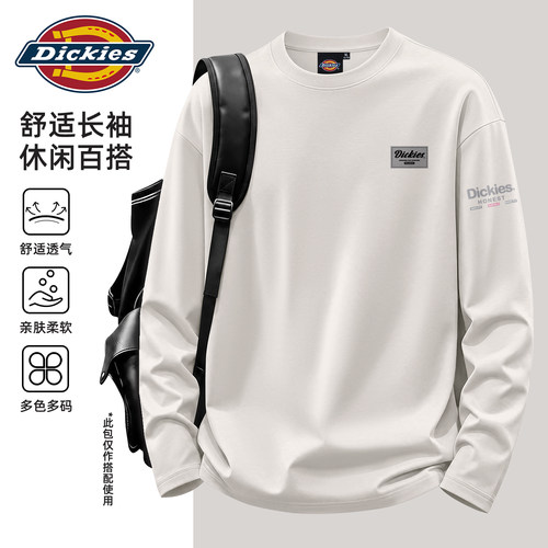 Dickies简约圆领长袖T恤男款设计感纯棉舒适休闲上衣早秋男士衣服