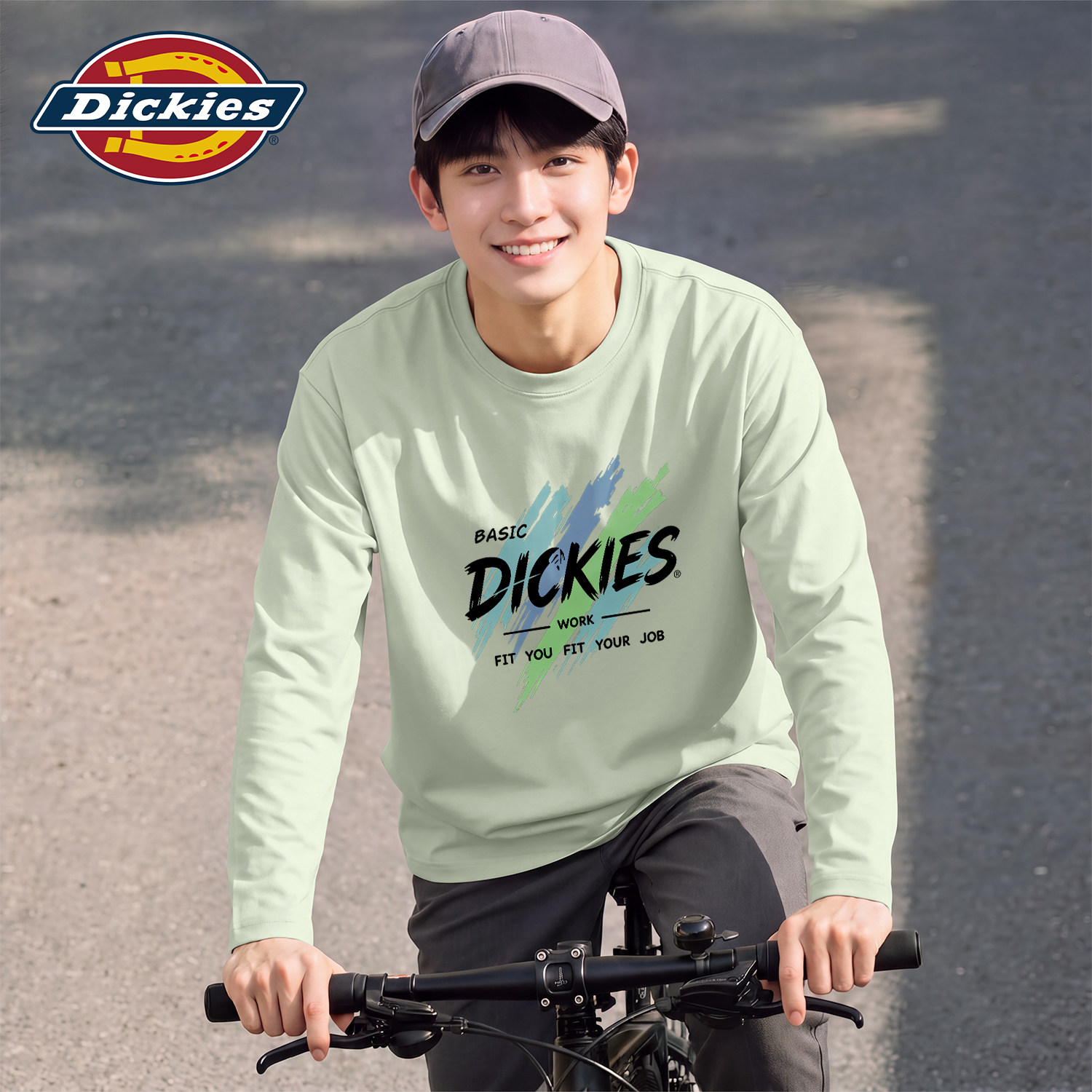 Dickies灰绿色长袖T恤男潮牌街头休闲风男生衣服宽松百搭男士上衣