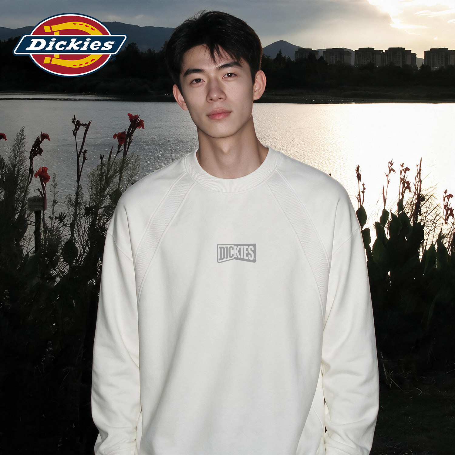 Dickies长袖T恤男款白色插肩解构上衣2026秋季新款运动休闲衣服男