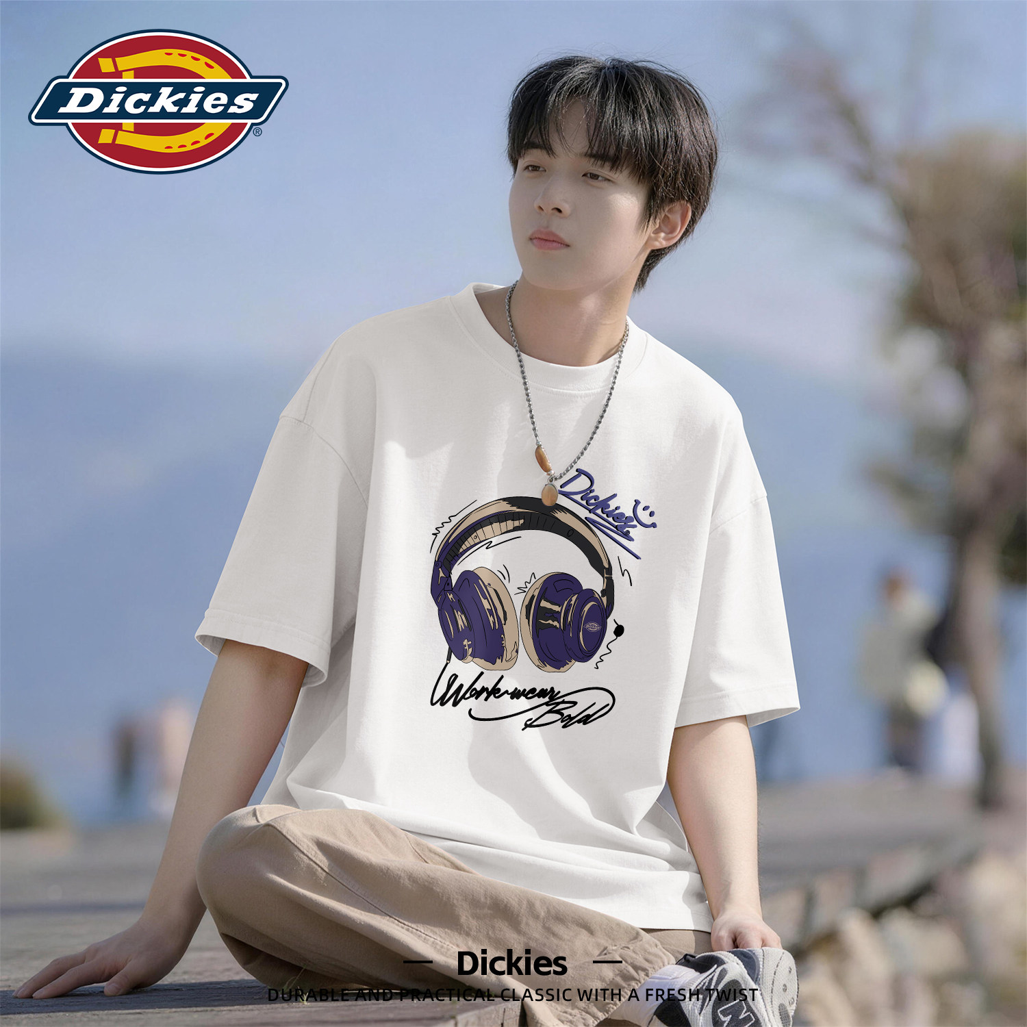 Dickies白色短袖T恤男款纯棉重磅夏季潮牌圆领印花透气休闲上衣男