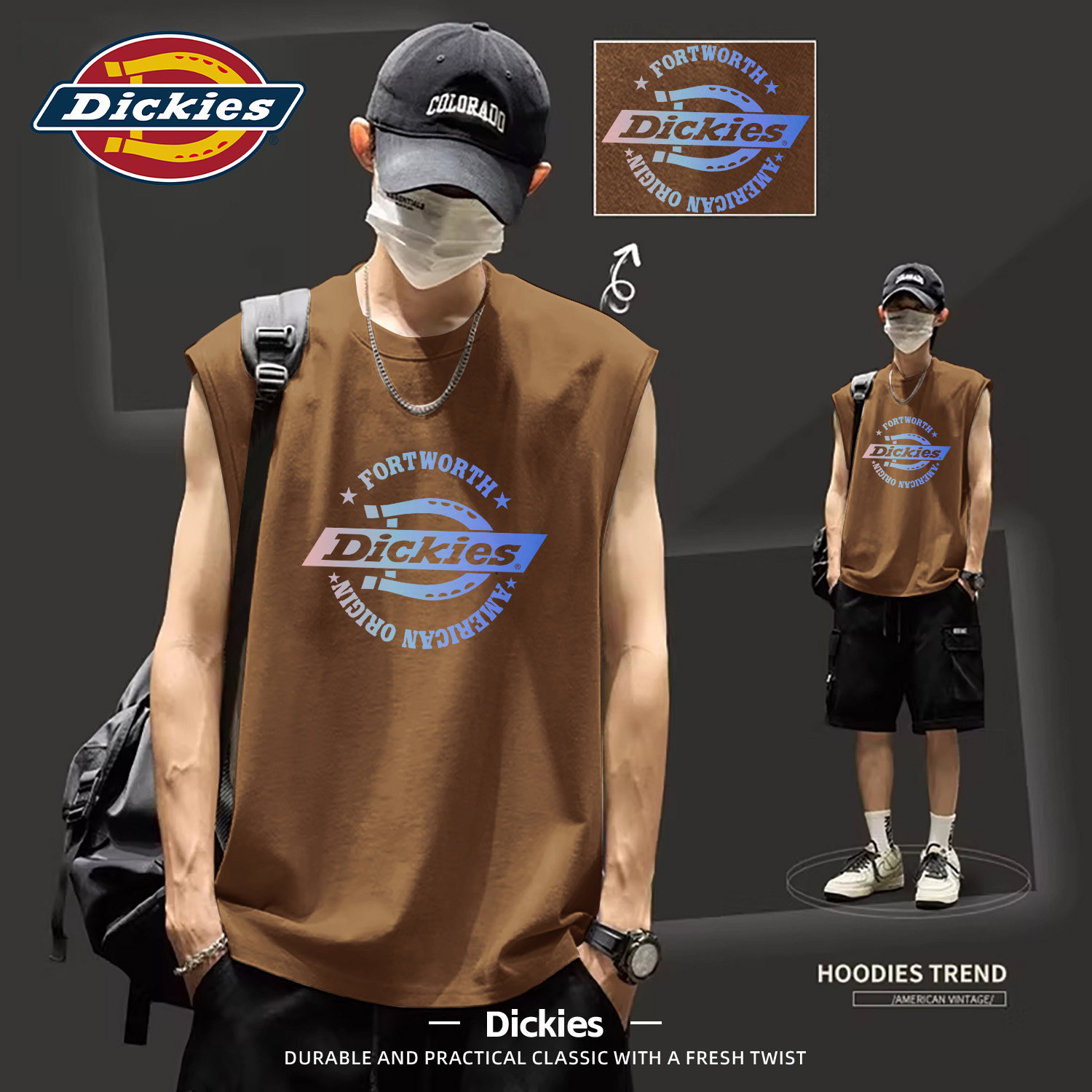 Dickies纯棉背心男2026夏季新款宽松运动无袖上衣学生夏装衣服男t