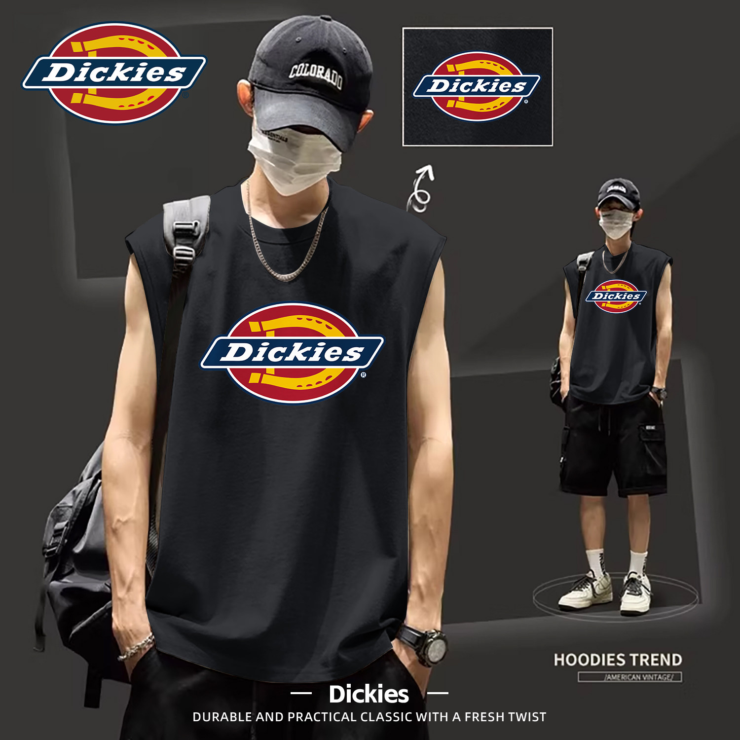 Dickies背心男美式复古潮流圆领打底衫夏季上衣男宽松纯棉运动T恤