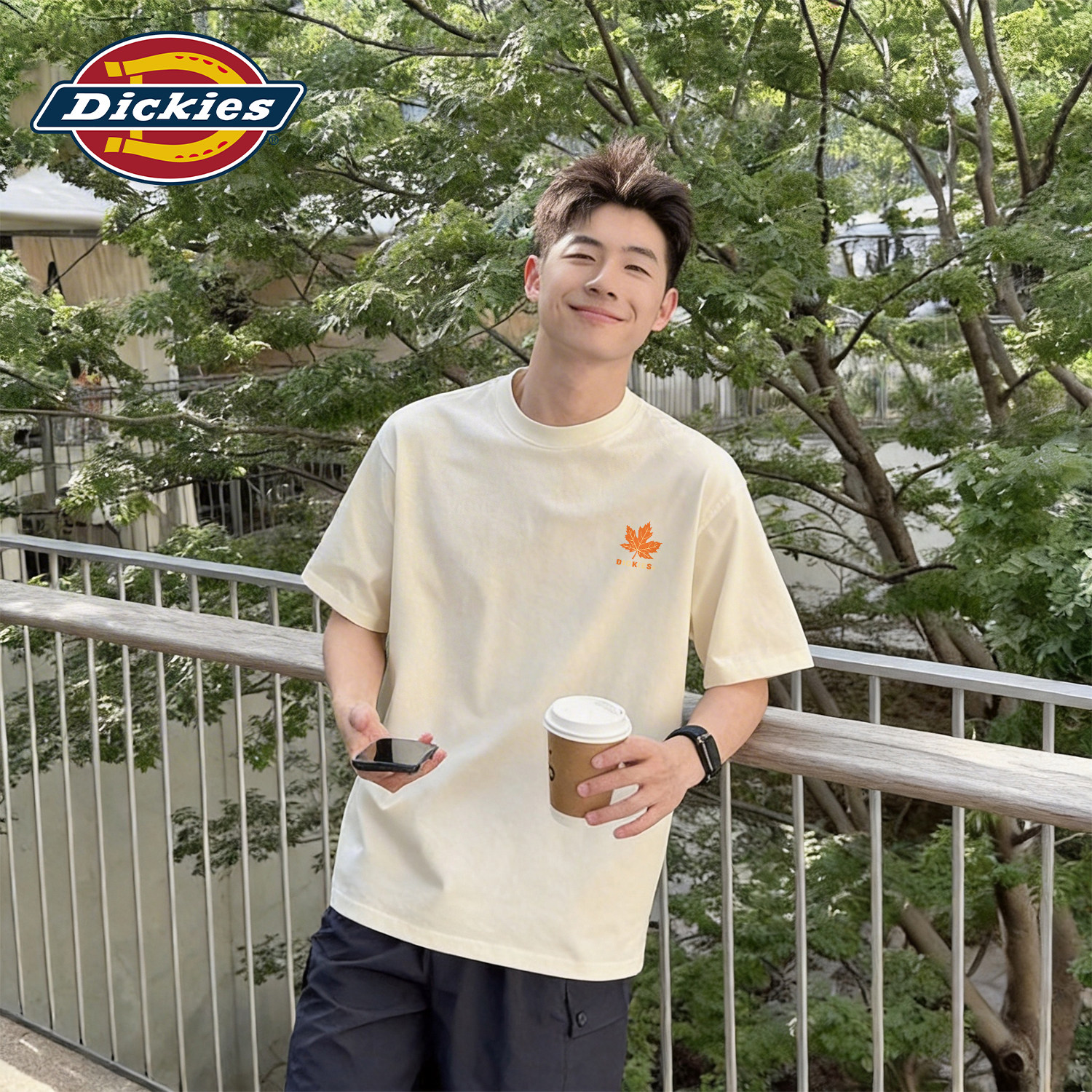 Dickies潮牌短袖T恤男女枫叶印花宽松圆领夏季上衣男士高级感半袖
