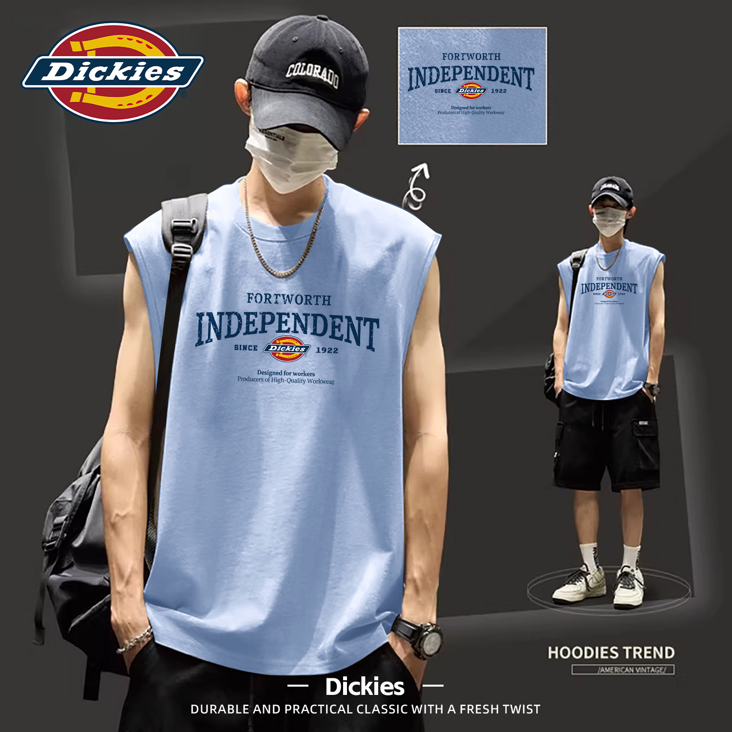 Dickies纯棉背心男夏季宽松运动无袖上衣字母印花潮牌男款健身T恤