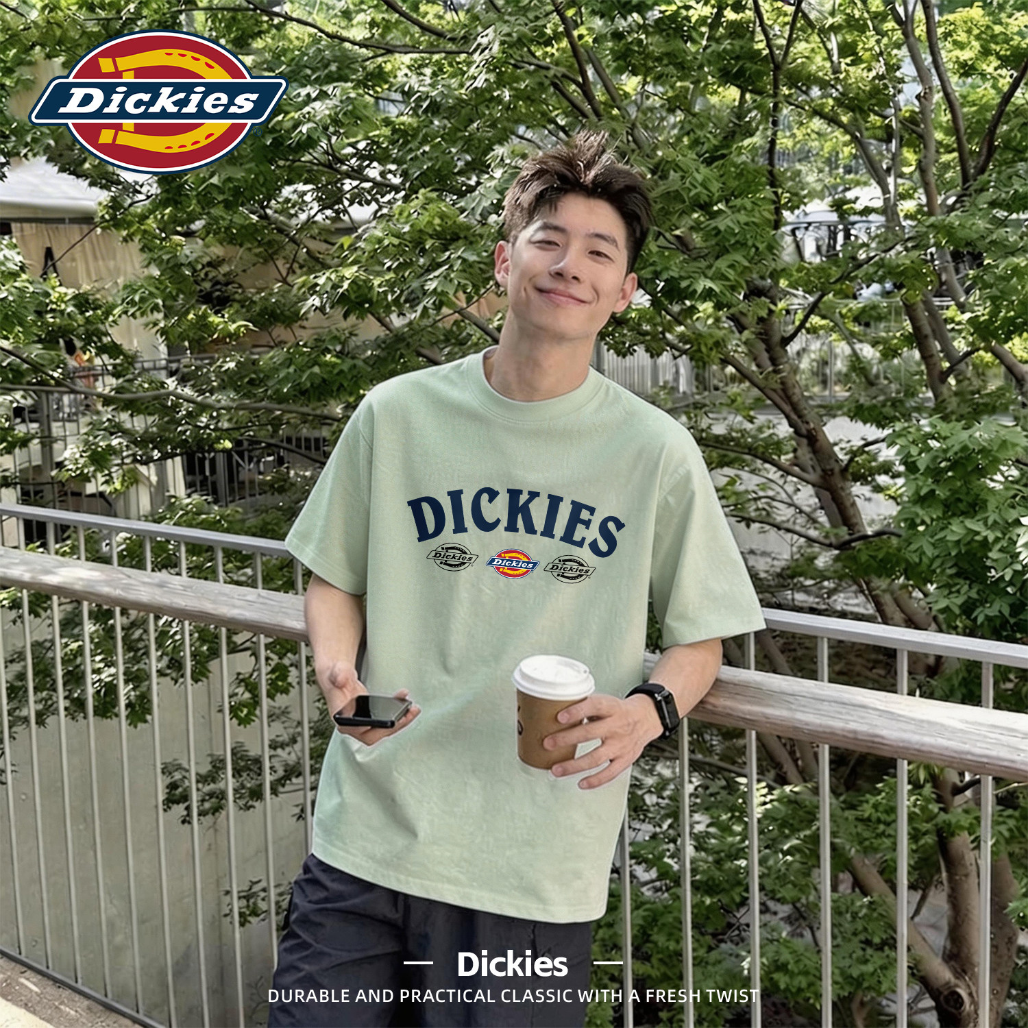 Dickies男士纯棉短袖青少年休闲打底T恤夏季新款圆领印花透气上衣