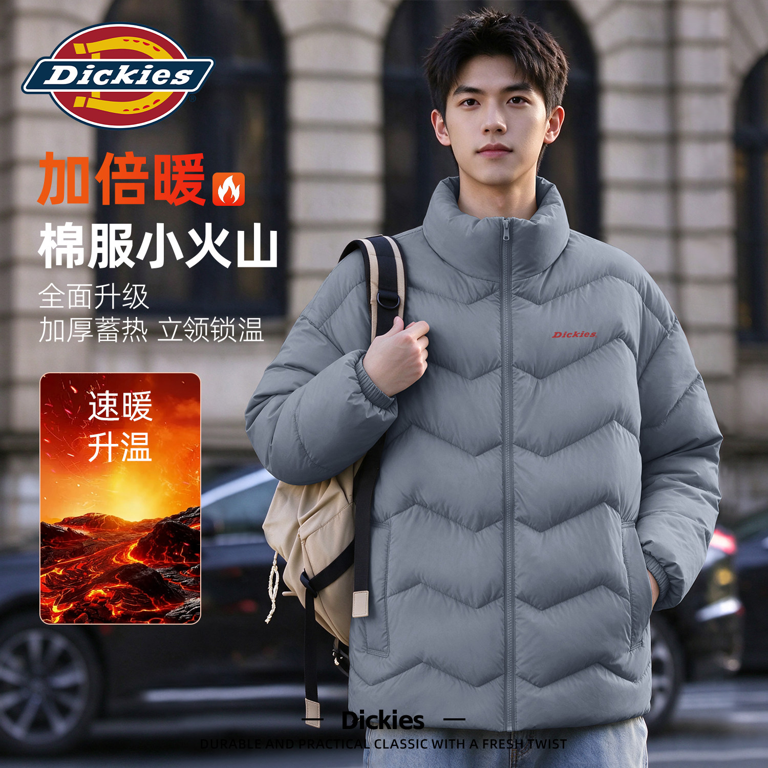 Dickies立领棉服外套男款轻薄款防寒保暖冬季面包服男士棉衣服潮