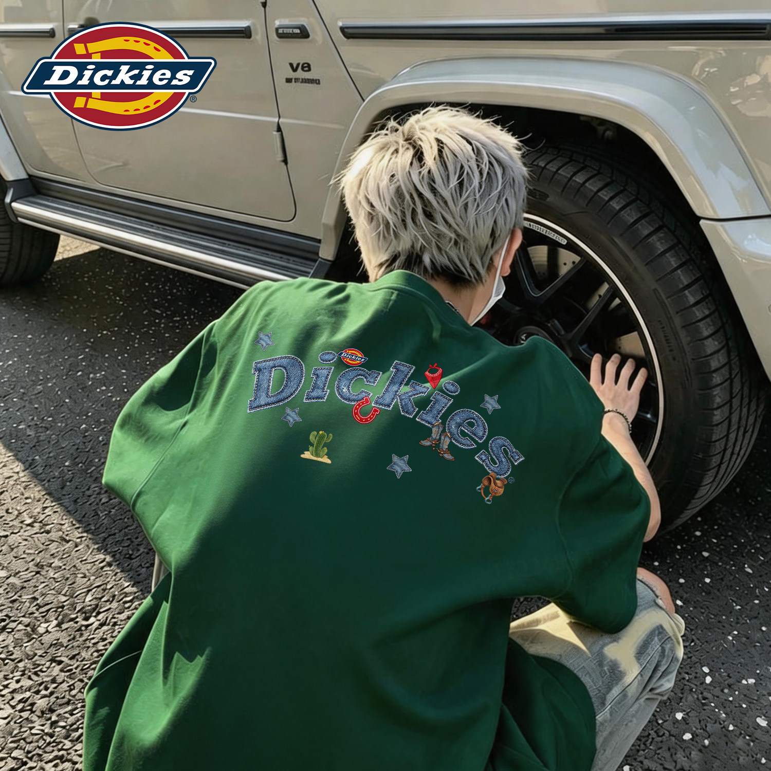 Dickies纯棉字母印花短袖T恤男夏季宽松墨绿色情侣半袖上衣男夏装