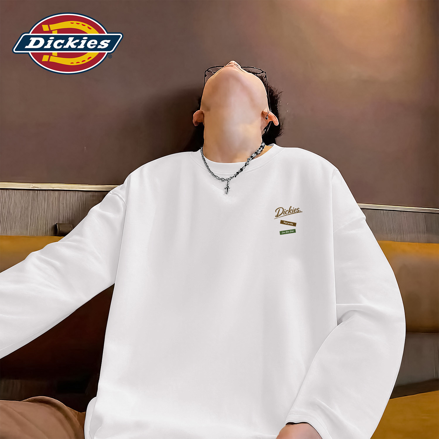 Dickies白色潮牌圆领长袖T恤男女宽松套头上衣2026秋季新款衣服男