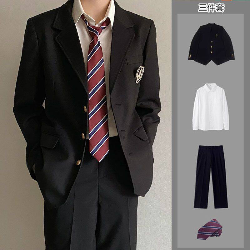 dk制服西装男套装jk学生班服垫肩潮流休闲日系复古徽章西服外套秋