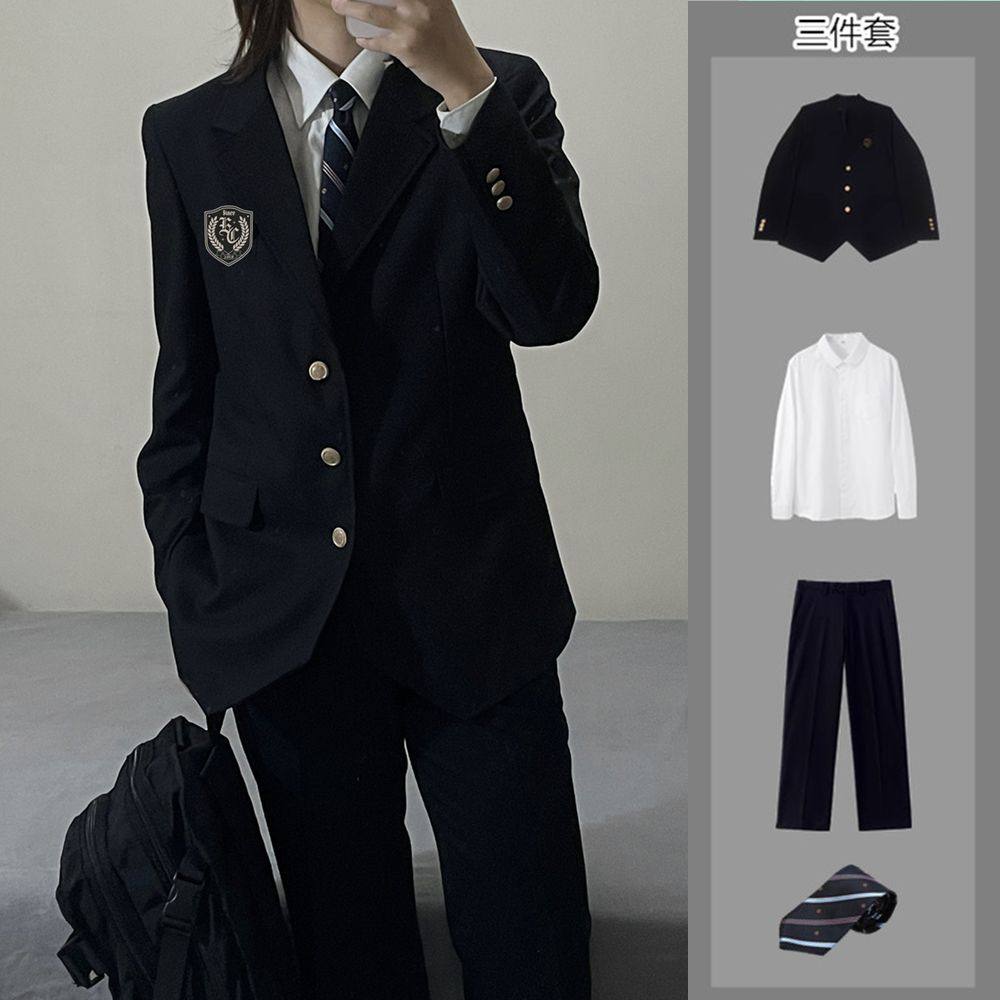 dk制服西装男套装秋季潮流JK原创休闲学生班服垫肩徽章西服外套帅
