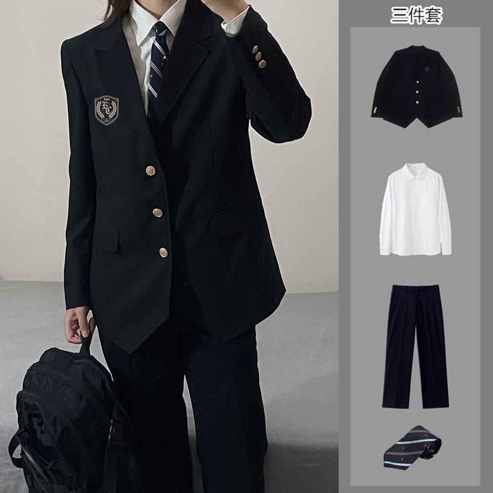 dk制服西装男套装秋季潮流JK休闲痞帅学生班服垫肩徽章西服外套帅