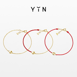 节日礼物YIN隐 18K金本命年红绳手绳黄金手链 莫比乌斯环手链