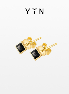 YIN隐「垠」系列黑玛瑙耳钉 18K金冥王星宝石耳饰珠宝