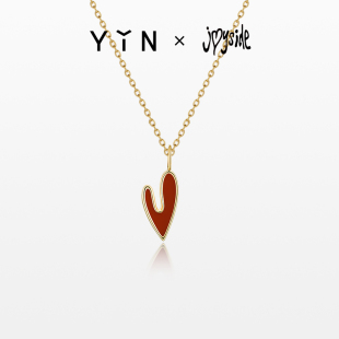 红玉髓锁骨链礼物 摇滚涂鸦爱心吊坠 YIN隐「燥热 心」18K金项链