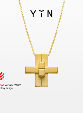 YIN隐「迎」系列鲁班金锁吊坠18K金项链 宝宝金锁长命锁