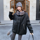 【新款】黑色甜酷派克服羊羔毛翻领羽绒服1002-p285-k428，女装羽绒服，浙宝079