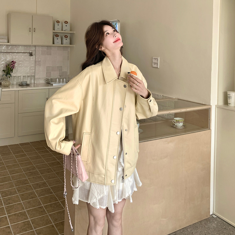 【新款】黄色韩系复古翻版皮衣外套8005-p155-k248，女装短外套，浙宝079