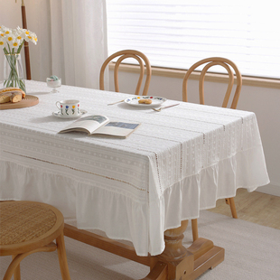 白色荷叶边餐桌布蕾丝立体绣花茶几台布甜品台婚礼活动装 法式 饰