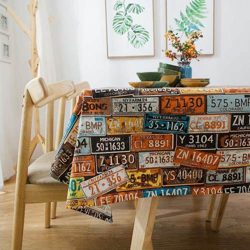 美式复古餐桌布英文做旧民宿书桌