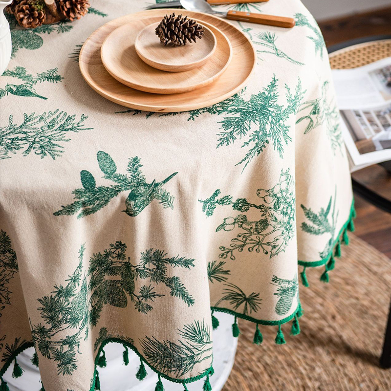 法式复古桌布民宿茶几防尘盖布绿色印花网红拍照背景布小圆桌台布