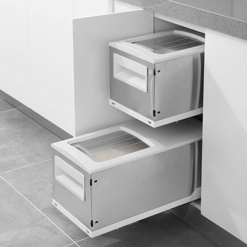 开门式抽屉式米箱储米桶嵌入式不锈钢厨房橱柜面粉箱调味料篮双层