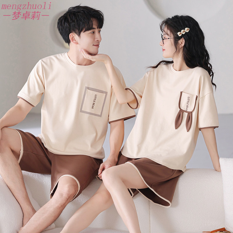情侣睡衣夏季男女两件套纯棉短袖短裤卡通可爱套头夏天韩式家居服