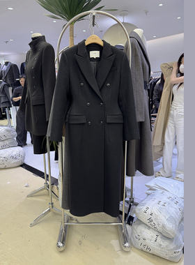 VANE复古时尚双排扣呢子大衣2025冬装新款韩版气质收腰中长款外套