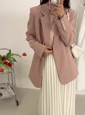 MOOTEA气质时尚系带西装秋冬新款韩版百搭简约纯色休闲西服外套潮