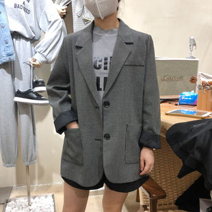 复古网红西装外套女秋冬新款韩国英伦风宽松休闲百搭格子西服上衣