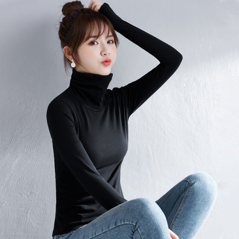白色高领打底衫女修身秋冬显瘦黑色内搭紧身韩版长袖T恤洋气上衣