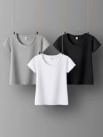 Приятная телу короткая весенняя летняя белая футболка, короткий рукав, по фигуре, в обтяжку, облегающий крой