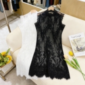 无袖 高领打底衫 薄款 叠穿小衫 背心透视内搭网纱镂空蕾丝上衣 女新款