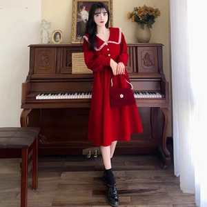 早春季新款法式绝美漂亮复古黑色气质显瘦丝绒连衣裙女小个子裙子