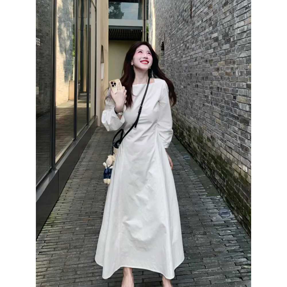 法式纯欲风高级感长袖连衣裙女2026夏秋季修身收腰显瘦衬衫长裙子