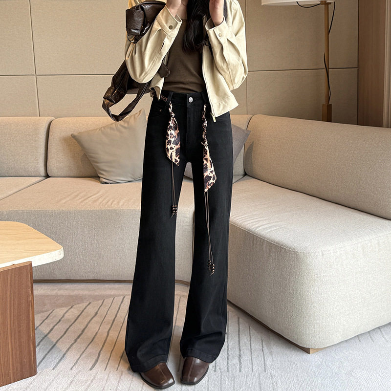 复古阔腿牛仔裤女2025春秋新款直筒宽松小众设计感小个子九分裤子