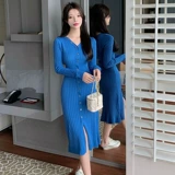 TikTok, синий корсет, трикотажное осеннее платье