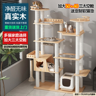 大型实木多猫柱通天柱加大双太空舱实木猫爬架猫窝猫树一体猫架子