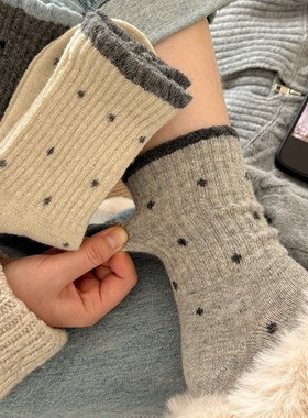 花边袜子秋冬季女中筒温柔波点百搭秋冬百搭中长复古堆堆宽口外搭